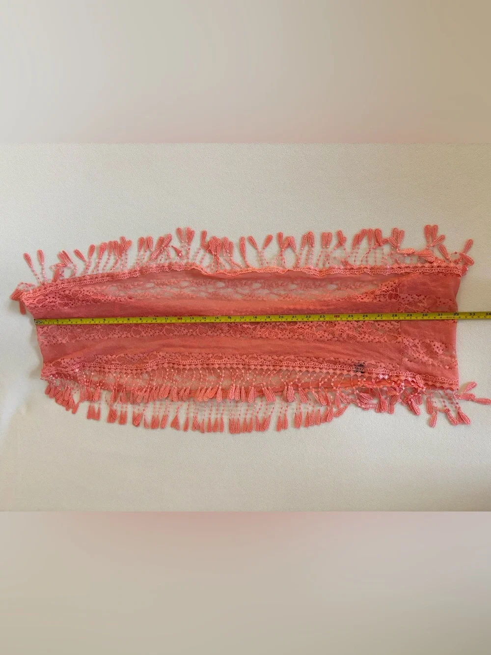 Coral Lace Infinity Fringe Scarf Boho Coquette